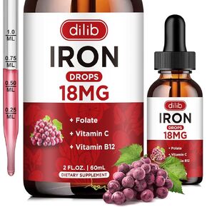 Liquid Iron Supplement for Women & Men Iron Drops Iron Supplements for Anemia with Folate, Vitamin C, B12 for Red Blood Cell Support-Green Apple Flavor, 2 Fl Oz