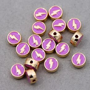 100Pcs Alloy Enamel Lightning Beads 8mm, Flat Round Flash Shape Beads, Colorful Loose Spacer Beads, for Jewelry Making DIY Bracelets Necklaces Crafts Supplies (White)