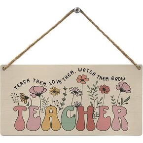 Spring Teacher Wildflowers Teacher Appreciation Gifts,Retro Teacher Wood Wall Decor, Wooden Sign Plaque Wall Hanging for Home Room Office Teacher Gift Back to School 12x6 inch