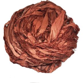 Super Bulky Recycled Sari Silk Ribbon Yarn in Rust | 50 GMS - 30 Yards | Duppioni Silk Ribbon | Ribbon for Crafts, Rug Making, Jewelry Making, Necklaces, Silk Scraps, Silk Strips (Pack of 1)