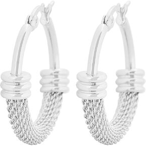 Edforce Women's Stainless Steel Half Hoop Half Mesh Link Hoop Earrings (28mm-40mm)