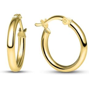 Charmsy 925 Sterling Silver Hoop Earrings for Women | 14K Gold-Plated Lightweight Italian 2.5MM Thick Round Classic Minimalist Earring Hoops | Size 15/20/25/35/40MM