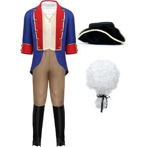 Boys Colonial Costume with Wig Hat Accessories kids America Founding Fathers Uniform Costume Halloween Cosplay Dress Up