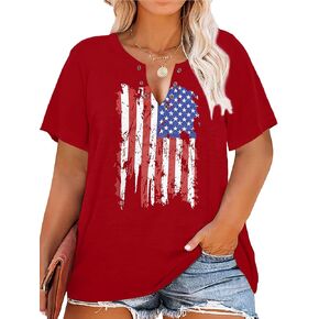 HDLTE المرأة حجم كبير قمم العلم الأمريكي فتحة حلقة الخامس الرقبة بلوزة 4th من يوليو القمصان الوطنية 2X - 5X in Kuwait