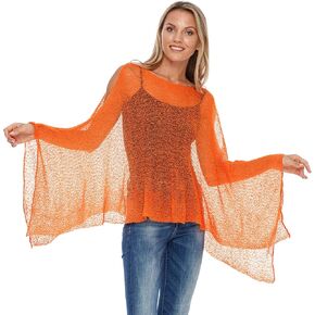SHU-SHI Womens Lightweight Summer Poncho Shrug Cold-Shoulder Tunic Top Cover Up
