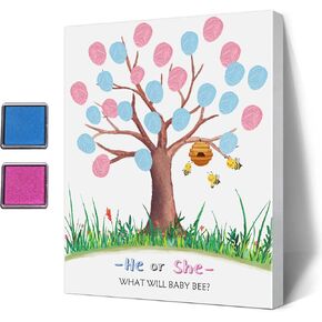 ALodr Baby Shower Guest Book Fingerprint Tree Sign, Jungle Safari Theme Gender Reveal Supplies, Wooden Fingerprint Guest Book, Gender Reveal Keepsake, Personalized Alternative Guest Book