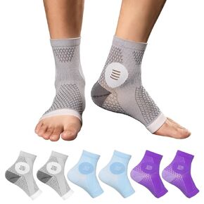 3Pairs Plantar Fasciitis Socks - Neuropathy Socks - Ankle Compression Sleeve - Toeless Compression Socks with Foot/Arch Support for Heel Spurs, Foot Swelling & Fatigue, Pain Relief (Gray, Large)