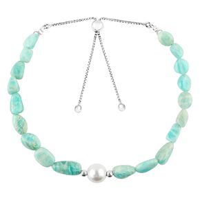 Natural Rainbow Moonstone Gemstones Bolo Bracelets | White Pearl | Handmade Jewelry | Nuggets Beads | Chakra Healing Crystals | Silver Chain | June Birthstone | Mothers Day Gifts
