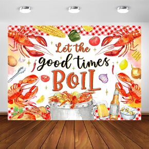 Avezano Crawfish Boil Backdrop Let The Good Times Boil Crawfish Party Decoration Crawfish Boil Happy Birthday Party Supplies Photograph Background Seafood Boil Cake Table Banner Photo Booth (7x5ft)