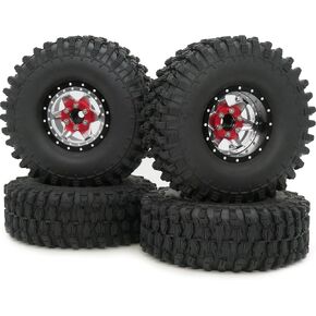 HOBBYSOUL RC 1.9 Tires Height 120mm Tyres & Aluminium 1.9 Beadlock Wheels Adjustable 4 Offsets Black Rims 6 Spokes For 1:10 Mud Crawler TRX4 SCX10 Gen8,(4-Pack)