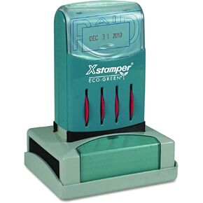 Xstamper ECO-GREEN 66210 VersaDater Message Dater, 2 1/8 x 1 5/16, PAID, Blue/Red