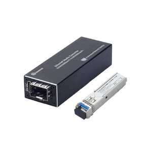 Mini Gigabit Multi-Mode LC Fiber to Ethernet Media Converter 10/100/1000Mbps with A SFP Module, 1.25G SFP, 1000 BASE-SX, Dual fiber 850nm, Up to 550m on 50μm MMF, Up to 220m on 62.5μm MMF