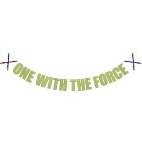 One With the Force Banner - Boy's 1st Birthday Decorations, Jedi Theme 1st Birthday Party Decorations, Green Absinthe Glitter