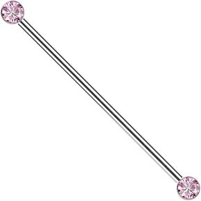 Pierced Owl 14GA ASTM F-136 Implant Grade Titanium Threadless Push-In Bezel Set CZ Crystal Ends Industrial Barbell