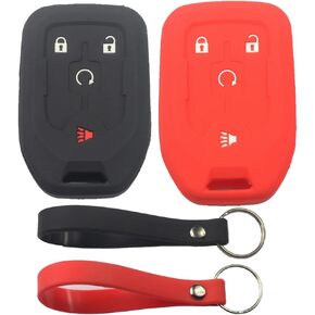 2Pcs Black Rubber Silicone 4 Buttons Smart Key Fob Cover Case Protector Keyless with Keychain Compatible with GMC Acadia Terrain 2017-2022