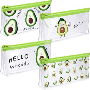 4 Pieces Avocado Pencil Case Cute Waterproof Transparent Pencil Bag Avocado Pen Marker Holder Pouch Box Zipper Pen Case Makeup Bags Stationery Organizers for Students Boys Girls Women Over 6 Years