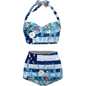 POLERO Jamaica Flag Swimsuit for Women Halter Padded Swimwear Plus Size Push Up Bikini Bathing Suits 2 Pieces Set
