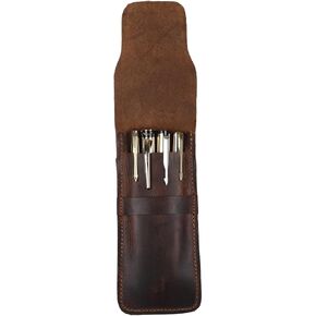 Leather Fountain Multi Pens Protective Sleeve Cover Large case Brown