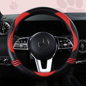 Car Steering Wheel Covers for Women Padded Carbon Fiber PU Leather Cute Auto Interior Accessories for Vehicle, Sedan, Universal, Anti Slip, Blue, Standard Size 14.5-15"(37-38cm)