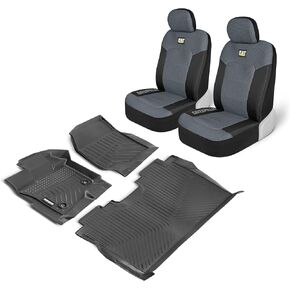 Cat 3D MeshFlex Custom Floor Mats & Seat Covers for Ford F-150 SuperCrew 2015-2023, 2pc Breathable Seat Cushions/Covers Plus 3pc Floor Liners - Combo Set - All Black