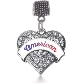 Inspired Silver - Silver Pave Heart Charm for Bracelet with Cubic Zirconia Jewelry
