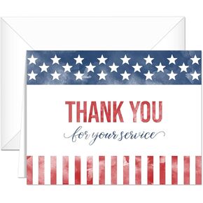 Patriotic Thank You Greeting Cards / 125 American Thanks Note Cards With White Envelopes/Bulk USA Military Thank You Cards/Made In The USA