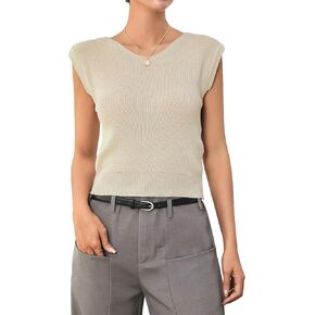 Women's Cap Sleeve Knit Sweater Vests Casual Sleeveless Pullover Tank Tops Trendy Summer T Shirt Tops in Saudi Arabia