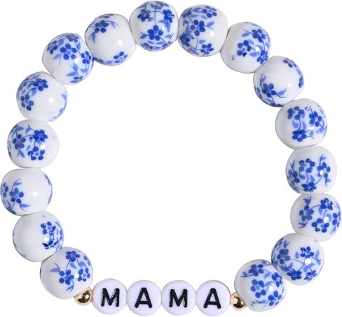 Blue And White Porcelain Bracelet For Mom Daughter, Chinoiserie Bracelets Mothers Day Gifts, Bohemian Vintage Floral Bracelet Set For Mom Girl in Saudi Arabia