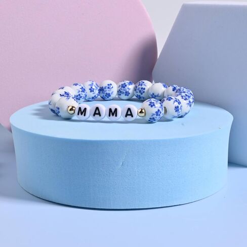 Blue And White Porcelain Bracelet For Mom Daughter, Chinoiserie Bracelets Mothers Day Gifts, Bohemian Vintage Floral Bracelet Set For Mom Girl in Saudi Arabia