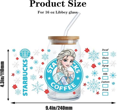 UV DTF Cup Wrap Transfer Stickers for Glass - 5 Sheets Cute Princess Theme Rub on Transfers, Uvdtf Cup Transfer Waterproof Sticker Cup Wraps for 16OZ Libbey Glass Cups Wood DIY Crafts (Color2) in Saudi Arabia