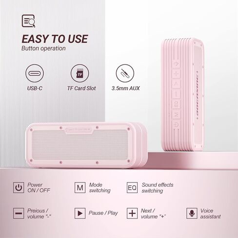 سماعات بلوتوث BOGASING، مكبر صوت لاسلكي محمول M4 مع صوت جهير عميق 40 وات وصوت ستيريو عالٍ، IPX7 مقاوم للماء، بلوتوث 5.0، TWS، تقنية DSP، ميكروفون مدمج، للحفلات المنزلية الخارجية (وردي) in Kuwait