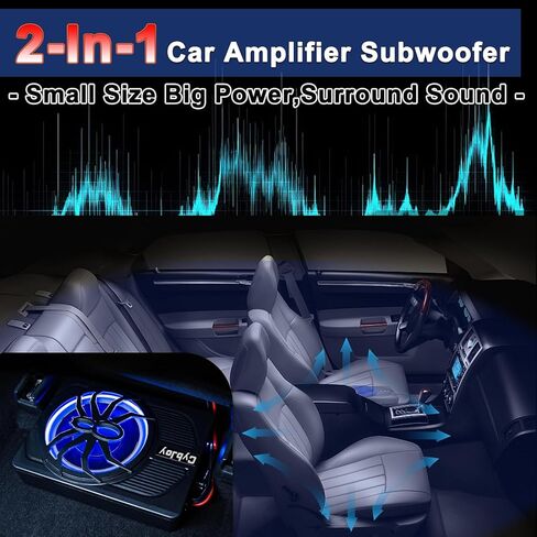 مضخم صوت للسيارة مقاس 10 بوصات نحيف أسفل المقعد بقدرة 800 وات، مضخم صوت مدمج، مكبرات صوت للسيارة/الشاحنة، ترقية مع إضاءة محيطة LED زرقاء in Kuwait