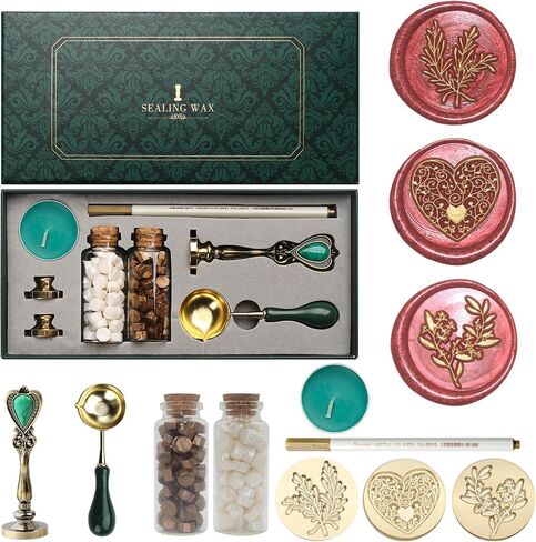 Wax Seal Stamp Kit, Andotopee Animal Wax Seal Kit with 3 Brass Heads Dragon/Cat/Rabbit, Vintage Metal Handle Sealing Wax Stamp Set with Wax Seal Beads, Warmer Tools, Metallic Pen (Gift Box Set) in Saudi Arabia