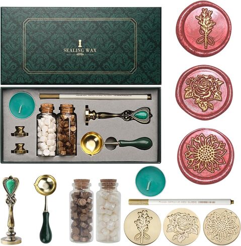 Wax Seal Stamp Kit, Andotopee Animal Wax Seal Kit with 3 Brass Heads Dragon/Cat/Rabbit, Vintage Metal Handle Sealing Wax Stamp Set with Wax Seal Beads, Warmer Tools, Metallic Pen (Gift Box Set) in Saudi Arabia