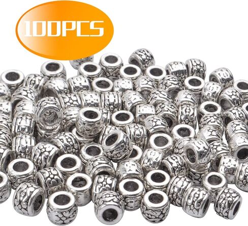 100pcs Antique Bronze Rondelle Spacer Beads European Large Hole Beads Vintage Tube Loose Spacer Beads for DIY Bracelet Jewelry Making, 8 x 5.5 mm, Hole: 4.3 mm in Saudi Arabia