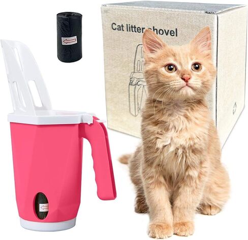 Poop Scoop for Kitty Litter, Handheld Portable for Cats and Dogs Built in Bag Dispensor with Roll, Mess Free No Touch Pooper Scooper (Gray), Medium in Saudi Arabia