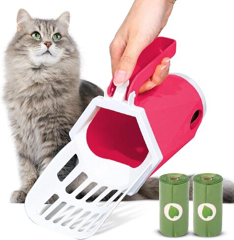Poop Scoop for Kitty Litter, Handheld Portable for Cats and Dogs Built in Bag Dispensor with Roll, Mess Free No Touch Pooper Scooper (Gray), Medium in Saudi Arabia