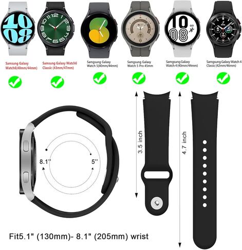 Sport Bands for Samsung Galaxy Watch 6/5/4 Band 40mm 44mm/Watch 6 Classic 47mm 43mm/Watch 4 Classic 46mm 42mm Women/Men,Silicone Strap for Samsung Watch 5 Pro 45mm,No Gap replacement Wristband in Kuwait