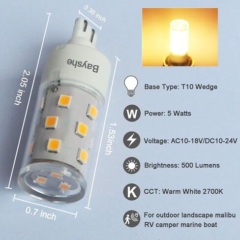 لمبة إضاءة LED بقاعدة إسفين T10 بقدرة 3 واط تعادل 30 واط هالوجين 12 فولت تيار متردد/تيار مستمر للتخييم RV خياط المناظر الطبيعية الخارجية ومسار الفناء وإضاءة ماليبو (6000 كيلو ضوء نهاري أبيض) - 8 عبوات in Saudi Arabia