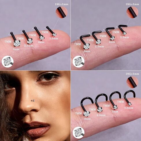 LOYALLOOK 15Pcs 20G 18G Nose Rings Studs 316L Surgical Steel Gold Nose Rings for Women Men Hypoallergenic Hinged Seamless Clicker Segment Nose Rings Hoops 6mm 8mm 10mm Helix Cartilage Tragus Conch Hoop Earrings 1.5mm-3mm Clear CZ in Saudi Arabia