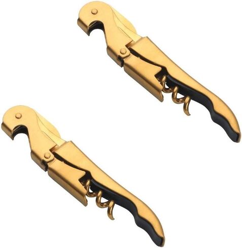 Color ME! 2 Pieces Stainless Steel Waiter Corkscrews for Wine Bottles Double Hinged Corkscrew Wine Opener with Bottle Opener and Serrated Foil Cutter for Restaurant Waiters or Bartenders (Gold) in Saudi Arabia