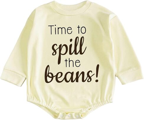 Time to Spill The Beans Pregnancy Announcement Bodysuit Coffee Beans Reveal Romper Infant Shower Gift (0-6 Months, Letter Print-Short Sleeve Bodysuit) in Saudi Arabia