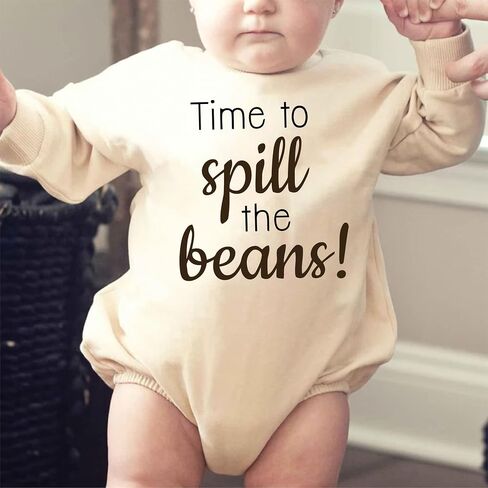 Time to Spill The Beans Pregnancy Announcement Bodysuit Coffee Beans Reveal Romper Infant Shower Gift (0-6 Months, Letter Print-Short Sleeve Bodysuit) in Saudi Arabia