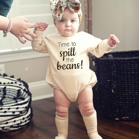 Time to Spill The Beans Pregnancy Announcement Bodysuit Coffee Beans Reveal Romper Infant Shower Gift (0-6 Months, Letter Print-Short Sleeve Bodysuit) in Saudi Arabia