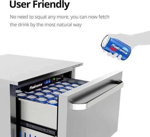 24 Inch Outdoor Drawer Beverage Refrigerator, 186 Can Outdoor Drawer Beverage Cooler with Dual Mode Lock, 5.47 cu. ft. Drawer Refrigerator for Patio, 26-50°F, SUS304, ETL & NSF7 Certified in Saudi Arabia