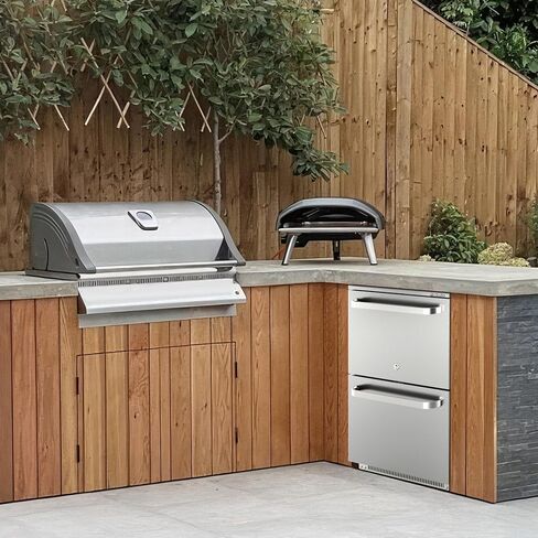 24 Inch Outdoor Drawer Beverage Refrigerator, 186 Can Outdoor Drawer Beverage Cooler with Dual Mode Lock, 5.47 cu. ft. Drawer Refrigerator for Patio, 26-50°F, SUS304, ETL & NSF7 Certified in Saudi Arabia