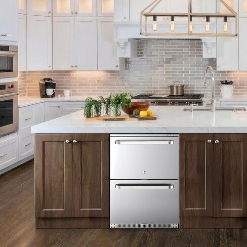 24 Inch Outdoor Drawer Beverage Refrigerator, 186 Can Outdoor Drawer Beverage Cooler with Dual Mode Lock, 5.47 cu. ft. Drawer Refrigerator for Patio, 26-50°F, SUS304, ETL & NSF7 Certified in Saudi Arabia