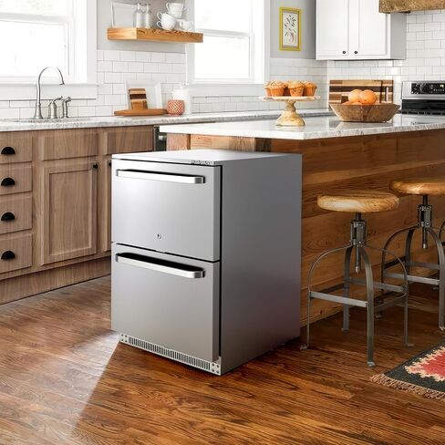 24 Inch Outdoor Drawer Beverage Refrigerator, 186 Can Outdoor Drawer Beverage Cooler with Dual Mode Lock, 5.47 cu. ft. Drawer Refrigerator for Patio, 26-50°F, SUS304, ETL & NSF7 Certified in Saudi Arabia
