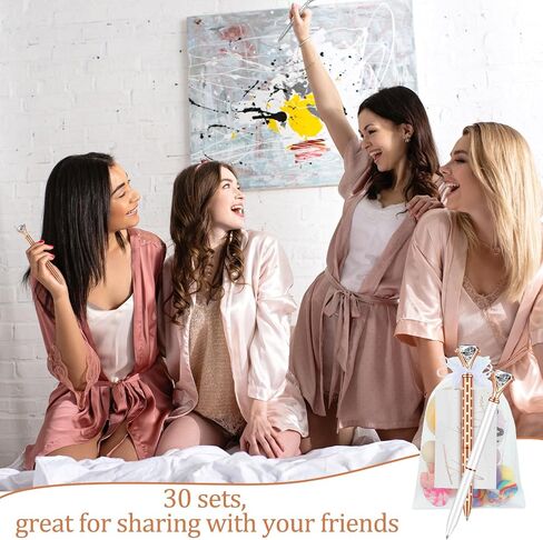 Yeaqee 91 Pcs Bridal Shower Pens Diamond Set 31 Wedding Crystal Pens 30 Organza Bags 30 Cards Bridesmaid Bling Metal Ballpoint Pen for Wedding Bridal Shower(Rose Gold, White,Classic Style) in Saudi Arabia