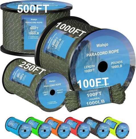Reflective Paracord Rope 1000Ib - 100ft 250ft 500ft 1000ft 4mm - 12 Strand Parachute Spool Cord, para Cord Lanyard for Camping, Hammock, Hiking DIY Projects in Kuwait